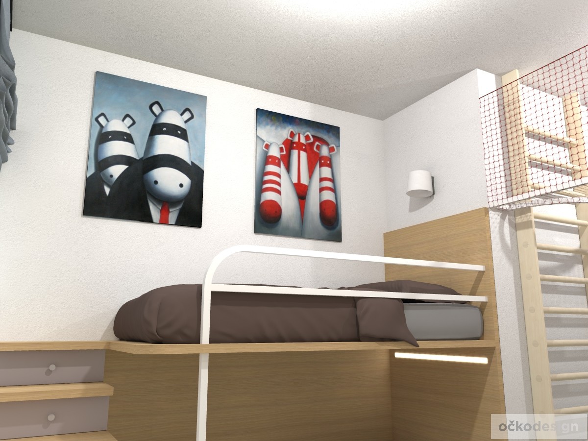 originální dětský pokoj, pro dvě děti, 3D návrhy interiérů, jak zařídit dětský, dětské pokoje, patrové postele