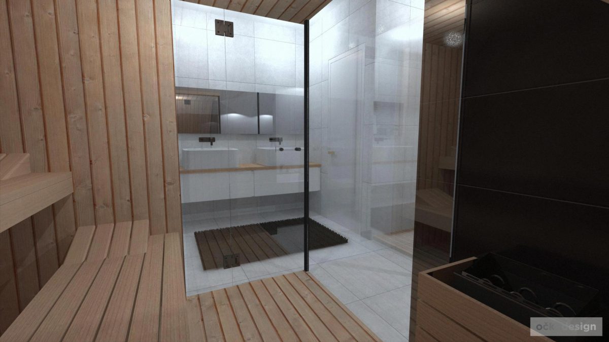 Dřevo v koupelně, šedá koupelna, interiérový design, černobílá koupelna, návrhy koupelen